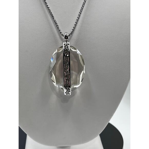 Chicos Faceted Crystal Rhinestone Pendant Silver Tone Pull Chain Necklace NWT - Picture 7 of 7